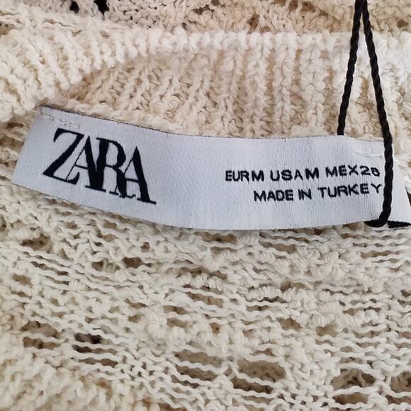 Zara Ivory Knit Top Short Sleeve Textured Crew Neck Size Medium NWT - Picture 4 of 6